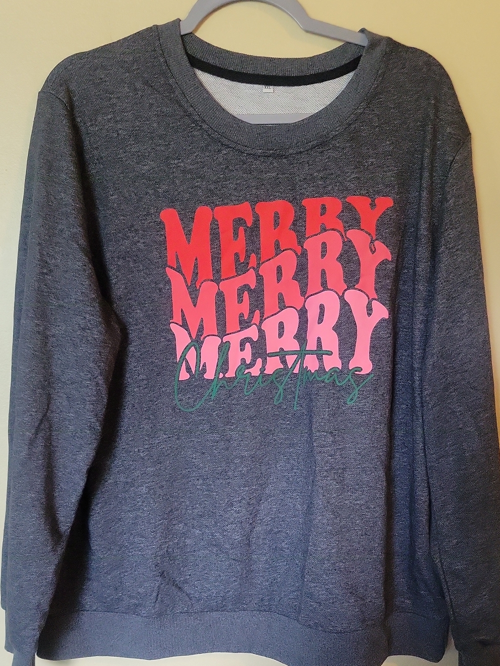 Merry Merry Graphic Holiday Sweatshirt - Dark Gray with Red/Pink/Green
